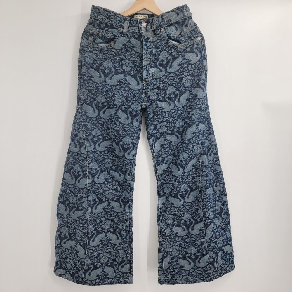 Free People We The Free Eden Swan Jacquard Jeans 26 High Rise Slouchy Flare